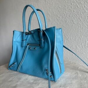 BALENCIAGA Calfskin Papier Mini A4 Zip Around Tote - Bright Blue